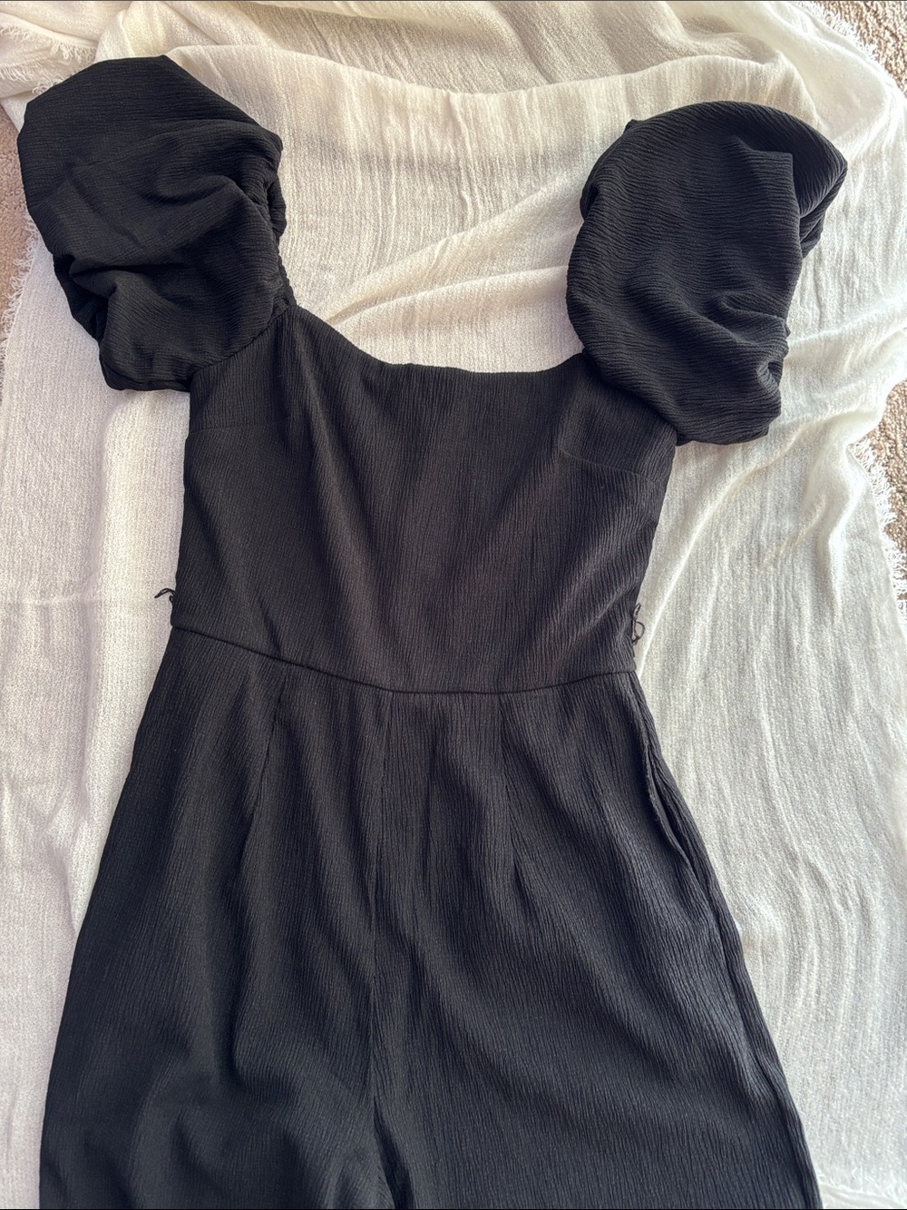 Black Puff-Sleeve Women's Jumpsuit